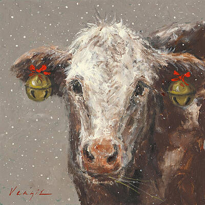 Wall Art - Painting - Patty The Brown Christmas Cow by Mary Miller Veazie