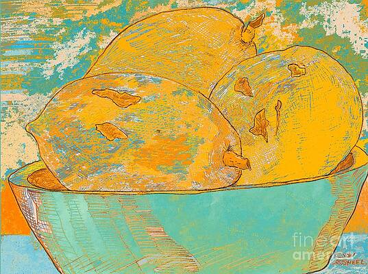 Wall Art - Drawing - Paw-Paw in Blue bowl by Caroline Street