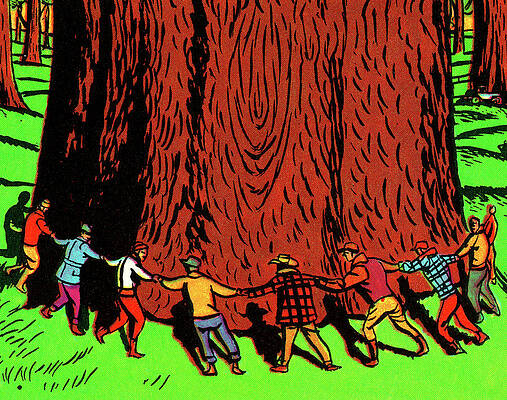 Wall Art - Drawing - People Holding Hands Around a Giant Tree by CSA Images
