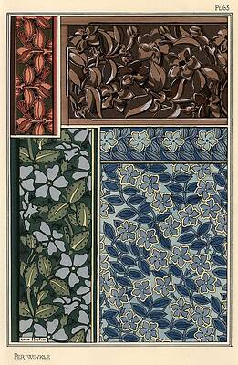 Wall Art - Drawing - Periwinkle for wallpaper, fabric, border and wood carvings. Lithograph by Anna Martin. by Album