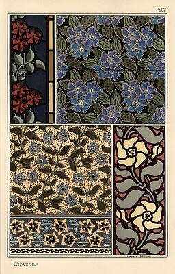 Wall Art - Drawing - Periwinkle for wallpaper, stained glass and fabrics. Lithograph by Marcelle Gaudin. by Album
