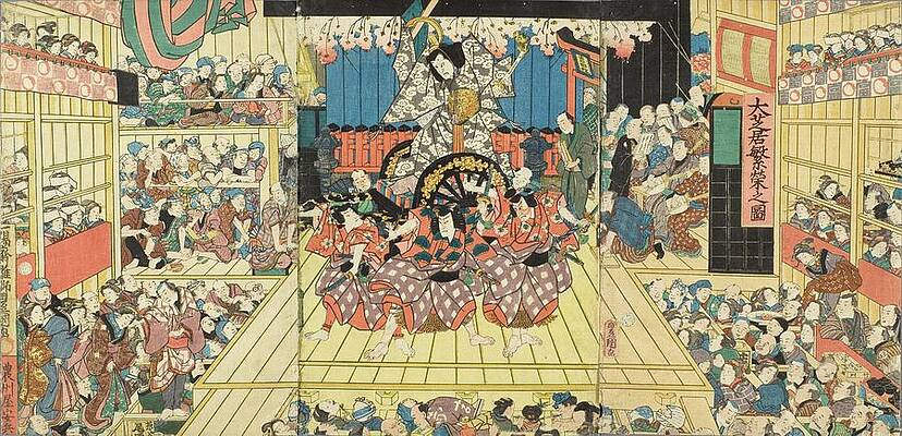 Wall Art - Painting - Picture Of A Crowded Theater Hosting Performance by Utagawa Kunisada (toyokuni Iii)