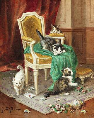 Wall Art - Painting - Playful Cats by Jules Leroy