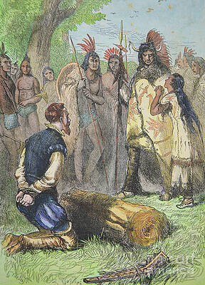 Wall Art - Drawing - Pocahontas Saves The Life Of John Smith by American School