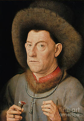 Wall Art - Painting - Portrait Of A Man With Carnation And The Order Of Saint Anthony by Jan Van Eyck