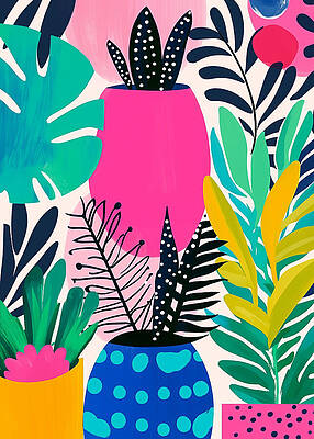 Wall Art - Drawing - Potted Florals Evergreen Flowers (13) by Justyna Jaszke