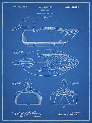Duck Hunting Decoys Patent Print Vintage Mallard Calls Fishing Cabin Wall Decor 