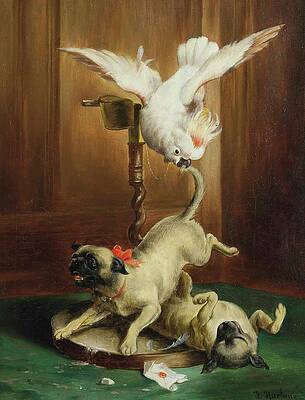 Wall Art - Painting - Pug Pandemonium by Carl Reichert