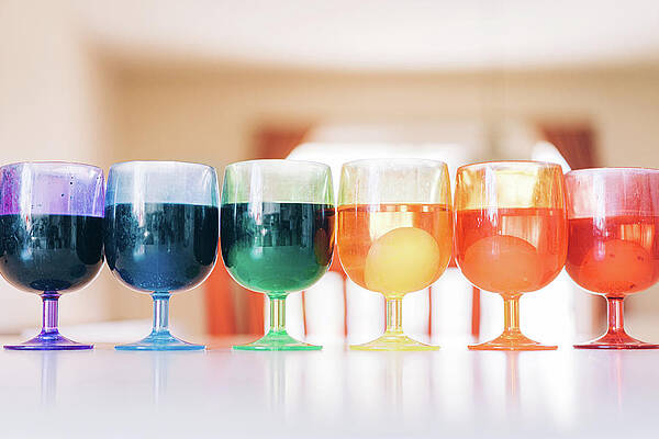 Wall Art - Photograph - Rainbow Array Of Cups With Easter Egg Dyes by Cavan Images