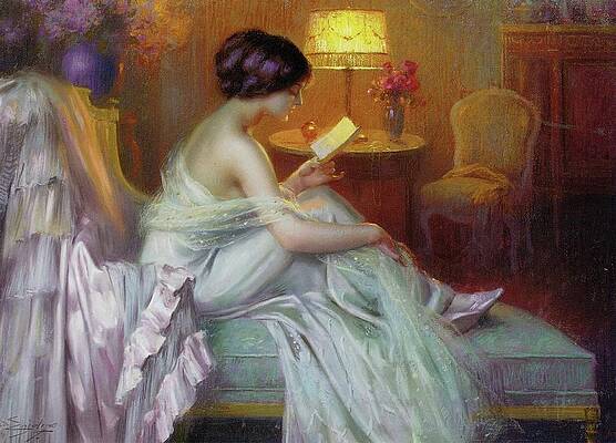 Wall Art - Painting - Reading At Lamp Light by Delphin Enjolras