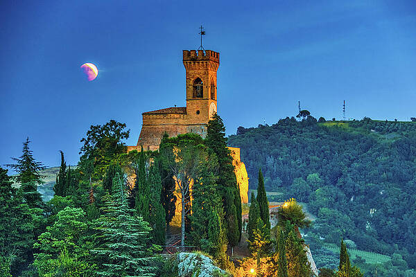 Wall Art - Photograph - Red Moon Eclipse On Clock Tower by Vivida Photo PC