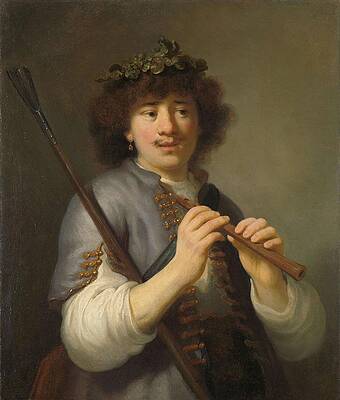 Wall Art - Painting - Rembrandt as Shepherd with Staff and Flute. by Govert Flinck -mentioned on object-