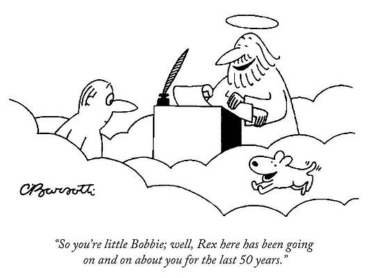 Wall Art - Drawing - Rex here has been going on and on about you by Charles Barsotti