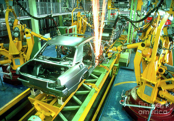 Wall Art - Photograph - Robots Welding In A Car Production Line by Maximilian Stock Ltd/science Photo Library