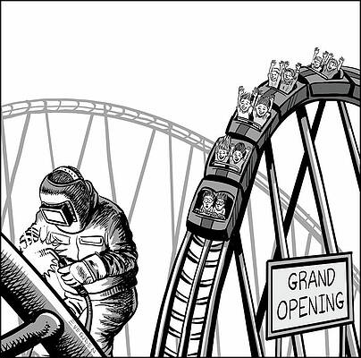 Wall Art - Drawing - Rollercoaster Opens When It Is Still Being Built by Derek Evernden