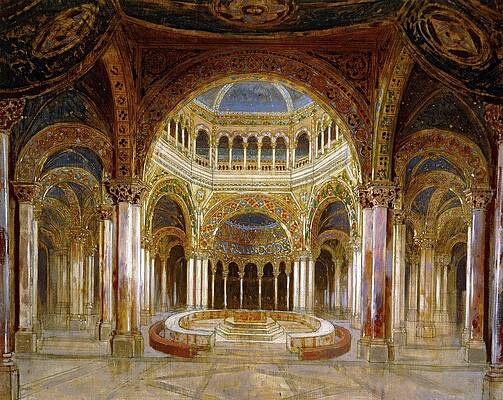 Wall Art - Painting - Scenic design of the 'Gralstempel' in Richard Wagners 'Parsifal, 1882. PAUL VON JOUKOWSKY . by Paul von Joukowsky -1845-1912-