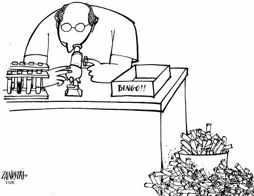 Wall Art - Drawing - Scientist With 'bingo' Out Tray Which Is Empty by Jan Zandstra