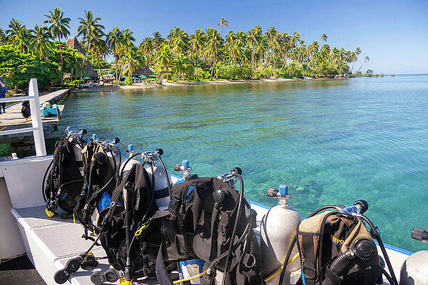 Wall Art - Photograph - Scuba Equipment On Dive Boat Docked At Jean-michel Cousteau by David Fleetham / Naturepl.com