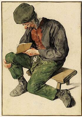 Wall Art - Painting - Seated Man Reading, Facing Left. Sitting Man with a Book, turned toward the left. by Cornelis Dusart