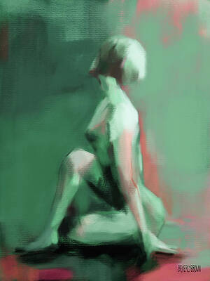 Wall Art - Painting - Seated Woman Emerald Jade Coral by Beverly Brown