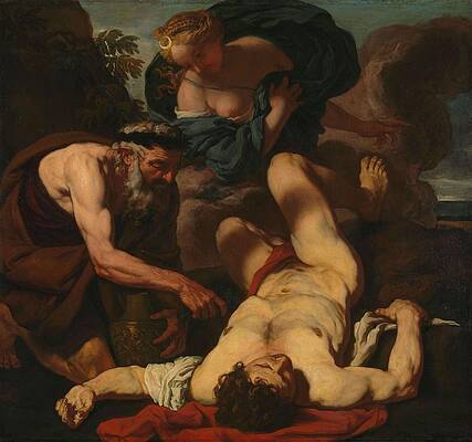Wall Art - Painting - Selene and Endymion -formerly entitled The Death of Orion-. by Johann Carl Loth -attributed to-