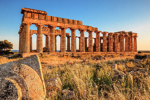 Ancient Ruin Wall Art featuring the digital art Selinunte, Temple E, Ruins, Sicily by Antonino Bartuccio