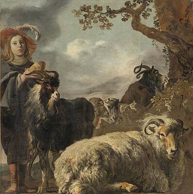 Wall Art - Painting - Shepherd Boy With Sheep And Goats by Jan Baptist Weenix
