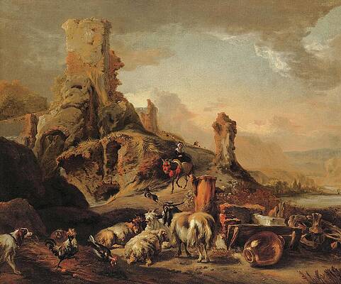 Wall Art - Painting - Shepherdess And Her Flock On A Path by Jan Baptist Weenix