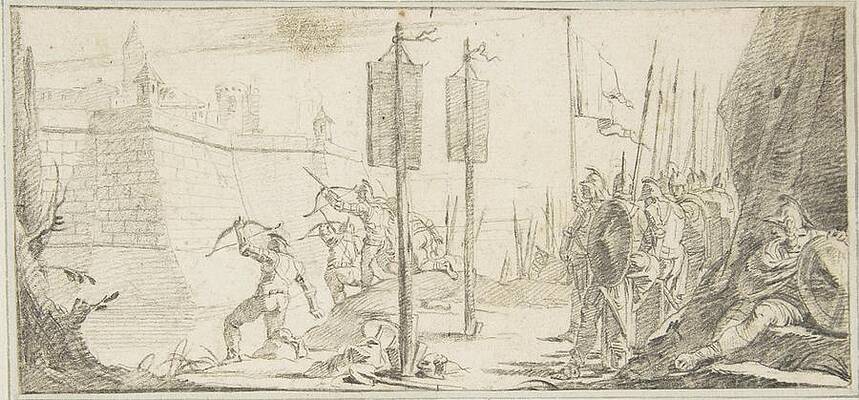 Wall Art - Drawing - Siege Of A City by Giovanni Battista Tiepolo