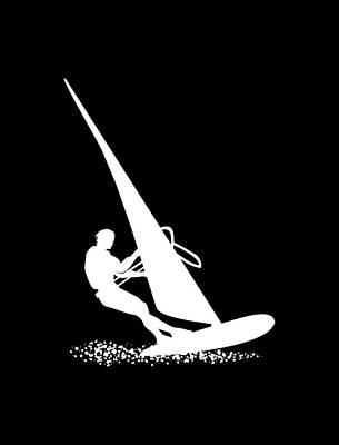 Silhouette of a sportsman doing windsurfing on his board with sail by Daniel Ghioldi Silhouette of a sportsman doing windsurfing on his board with sail by Daniel Ghioldi