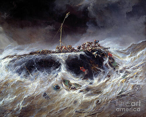 Fact Painting - Sinking Of The Three Mats Lemily In 1823, 1865 by Louis Eugene Gabriel Isabey