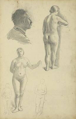 Wall Art - Drawing - Sketchbook With Figural Studies by Jozef Hanula
