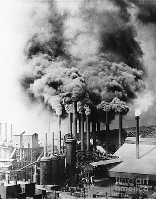 Wall Art - Photograph - Smokestacks Polluting Pittsburgh by Bettmann