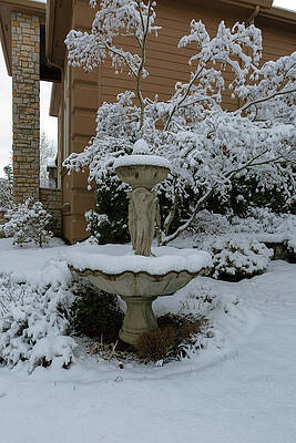 Snow Covered Water Fountain in Front Yard by David Gn Snow Covered Water Fountain in Front Yard by David Gn