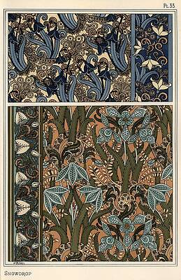 Wall Art - Drawing - Snowdrop, Galanthus nivalis, as design motif in wallpaper, borders and fabrics. by Album