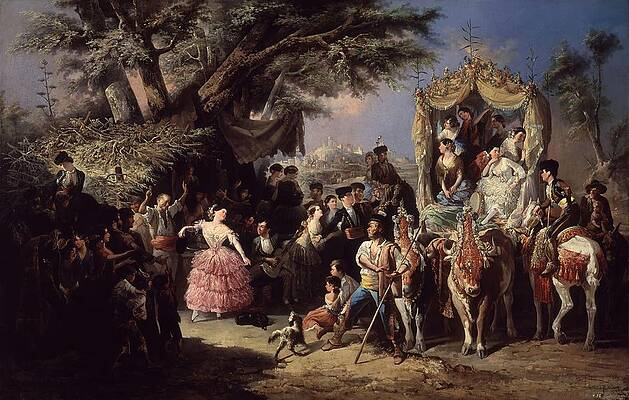 Wall Art - Painting - Spanish school. Santiponce Fair. La feria de Santiponce -o El patio de Monipodio-. 1858. by Manuel Rodriguez de Guzman -1818-1867-