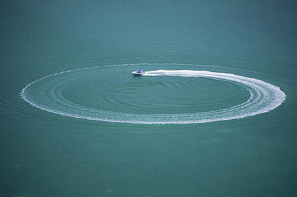 Speedboat With Circular Wake Print by William R. Sallaz