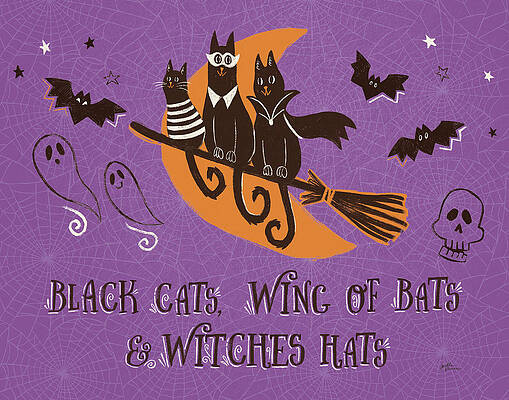 Wall Art - Painting - Spooktacular I Black Cats Purple by Janelle Penner