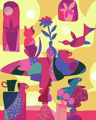 Wall Art - Digital Art - Still Life With Cat And Bird by Holly Mcgee