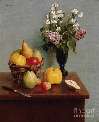 Wall Art - Drawing - Still Life With Flowers And Fruit by Heritage Images