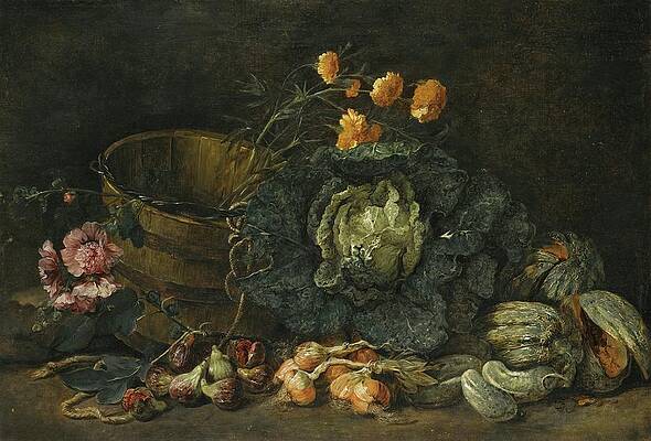 Wall Art - Painting - Still Life With Onions, Figs, Cucumbers, A Cabbage And Some by Jan Fyt