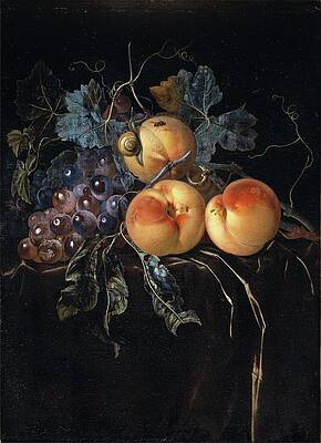 Wall Art - Painting - Still Life With Peaches And Grapes by Willem Van Aelst