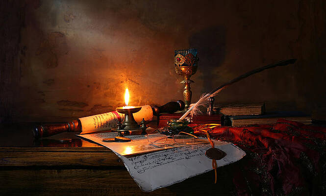 Wall Art - Photograph - Still Life With Scroll And Candle by Andrey Morozov