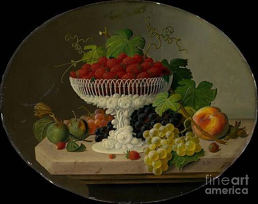Wall Art - Drawing - Still Life With Strawberries by Heritage Images