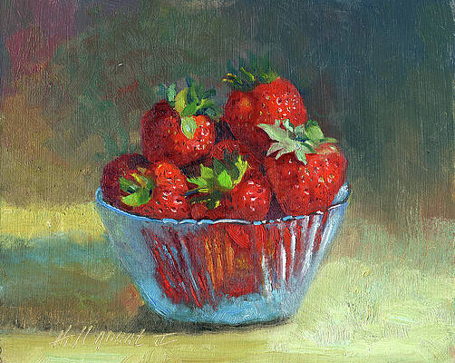 Wall Art - Painting - Strawberries In A Glass Bowl by Hall Groat Ii