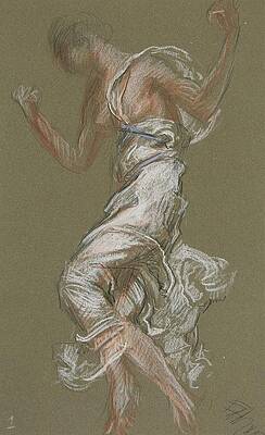 Wall Art - Drawing - Study For Figure Of 1 Pm In the Hours Ceiling by Edwin Austin Abbey
