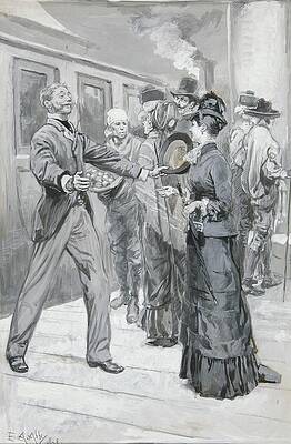 Wall Art - Drawing - Study For the Meeting In The Railway Station, Chapter 7 by Edwin Austin Abbey