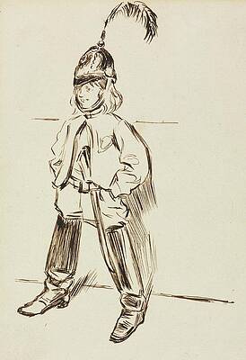 Wall Art - Drawing - Study Of A Child In Helmet And Boots by Charles Samuel Keene