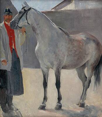 Wall Art - Painting - Study Of A Grey Horse With A Coachman by Jozef Hanula