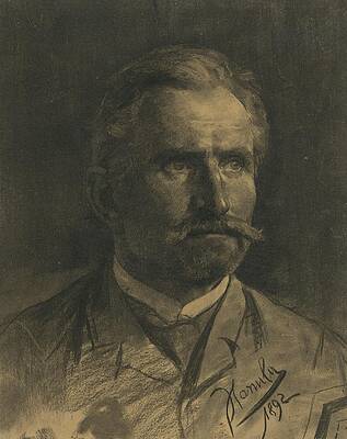 Wall Art - Drawing - Study Of A Mans Head With A Beard And Mustache by Jozef Hanula